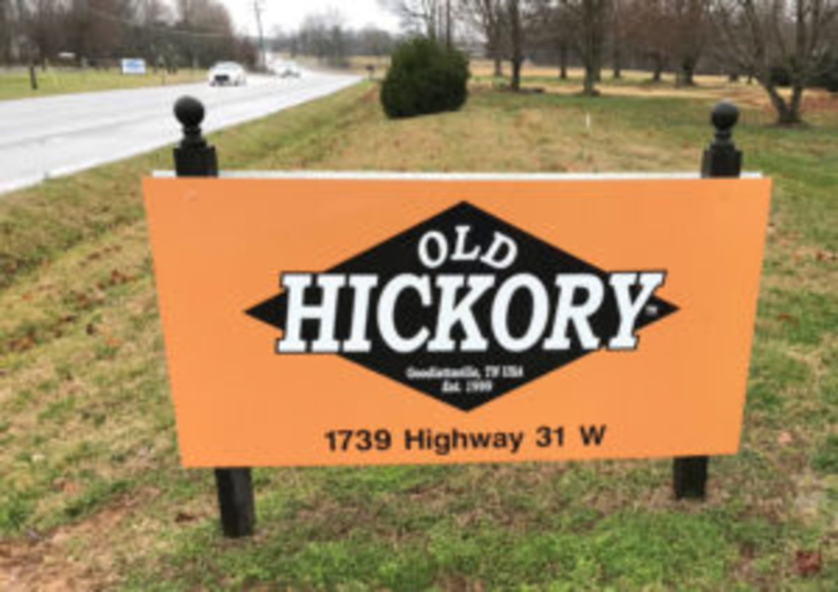  This road sign marks the location of Old Hickory Bat Company. (Barry Blair photos)