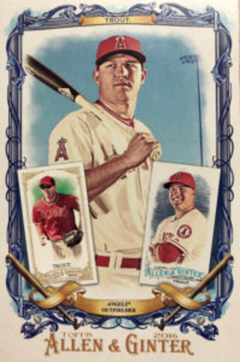  A baseball card featuring Mike Trout with an Old Hickory bat.