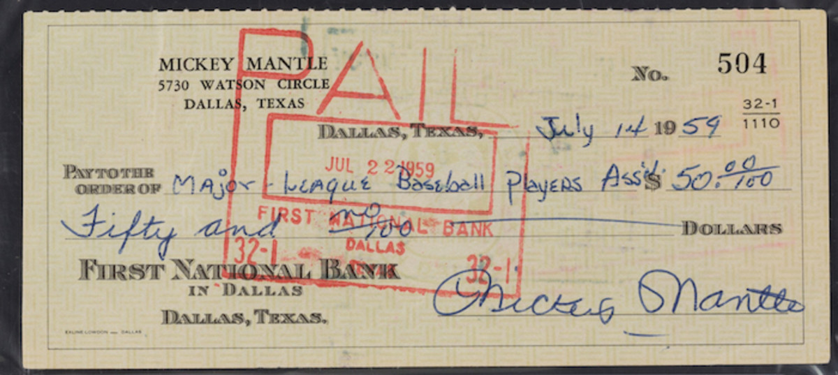 MICKEY MANTLE *SIGNED BANK CHECK* & REPLICA PHOTO PRINT DISPLAY *L@@K* 
