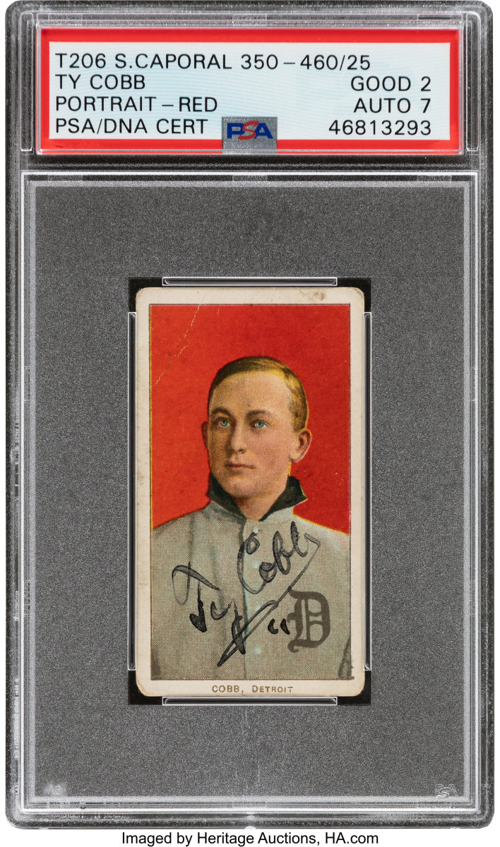 1909-11 T206 Sweet Caporal Ty Cobb Signed Portrait Red Background Good 2 Auto 7_Heritage_Auctions