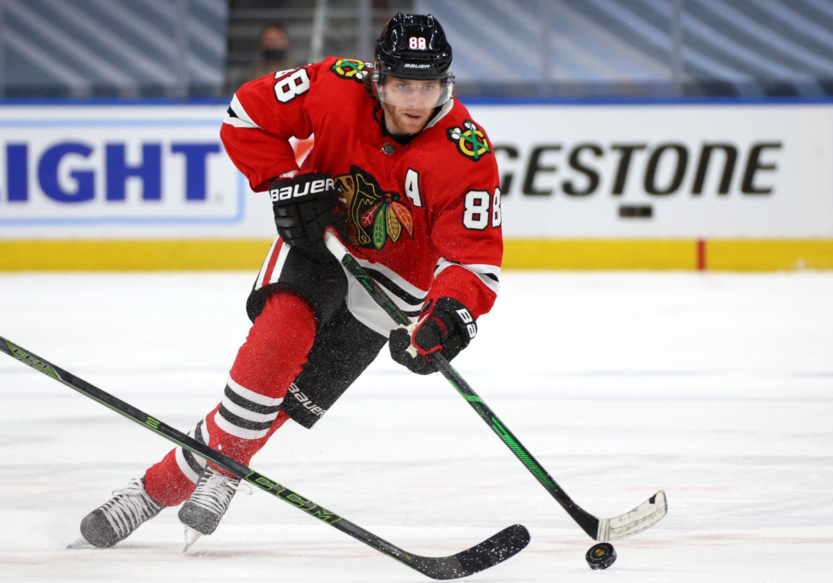 Patrick Kane during first round of the 2020 Stanley Cup Playoffs. Photo: Dave Sandford/NHLI via Getty Images