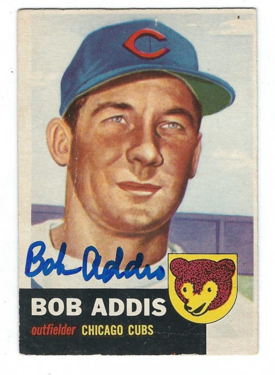 autographed 1953 Bob Addis autographed Topps baseball card from Main Line Autographs