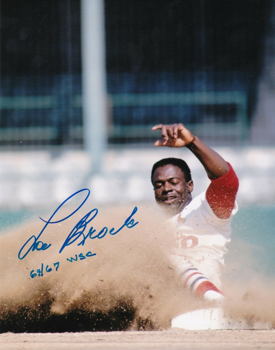 Lou Brock-signed photos sell for a wide range of prices depending on authentication and size, but typically, you can pick up an 8x10 for $75 to $150.
