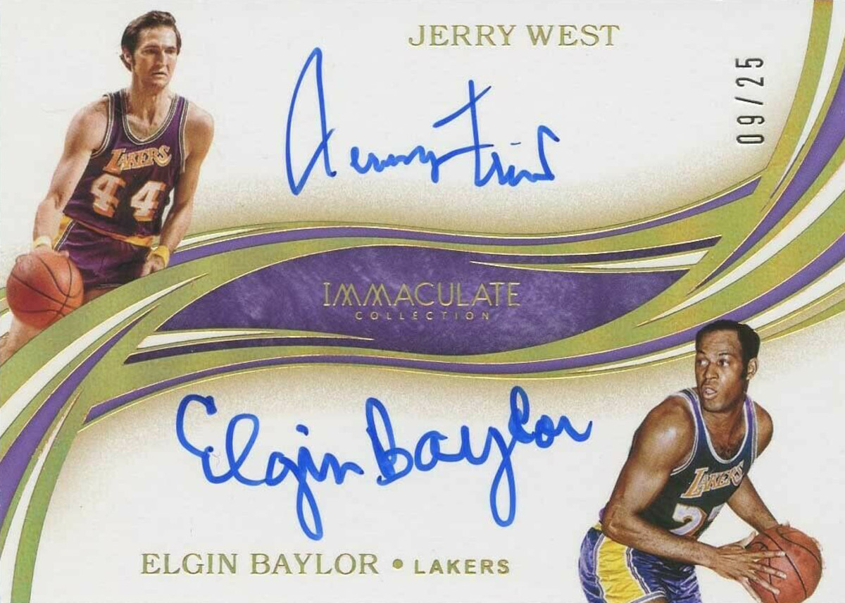 A signed card of Lakers teammates Jerry West and Elgin Baylor.