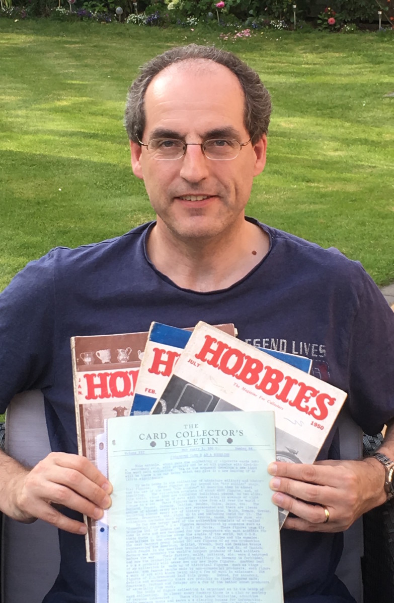 Tim Thornham with his copies of the 1950 Hobbies and the Card Collector’s Bulletin that started his search. Photo: Tim Thornham