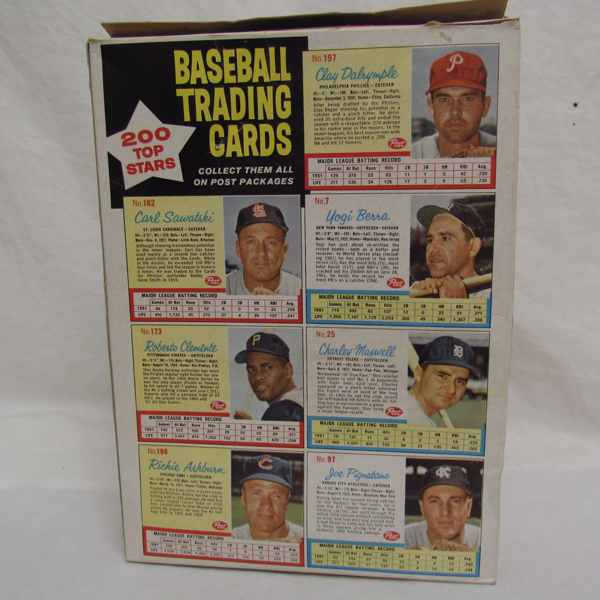 1961 Post cereal #132 cards featuring Roberto Clemente.