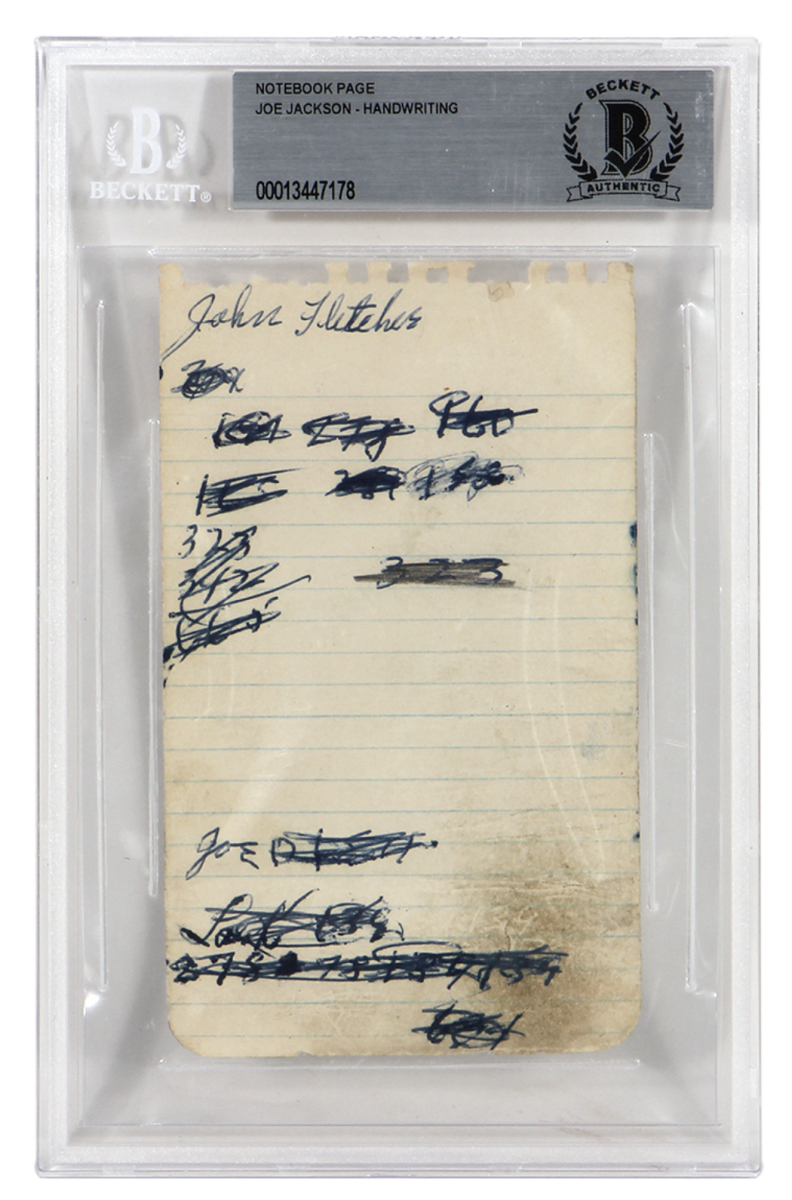 A Shoeless Joe Jackson-signed notepad authenticated by Beckett and JSA.