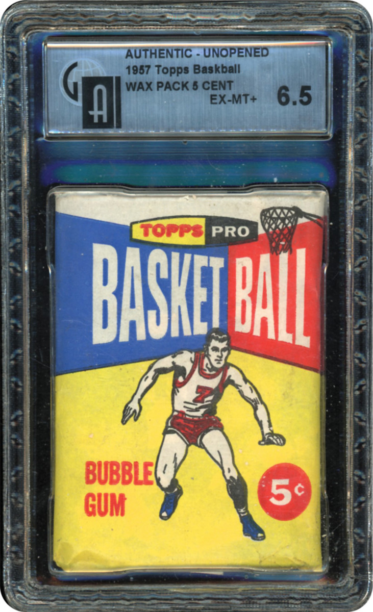 A 1957 Topps Basketball unopened wax pack.