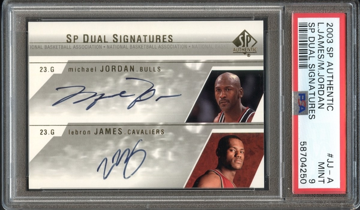 2003 SP Authentic LeBron James/Michael Jordan Dual Signatures card.