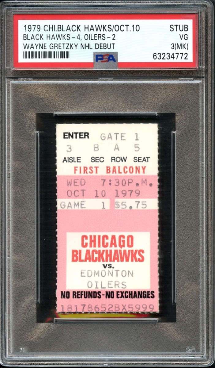 1979 Chicago Blackhawks ticket stub from Wayne Gretzky's NHL debut.