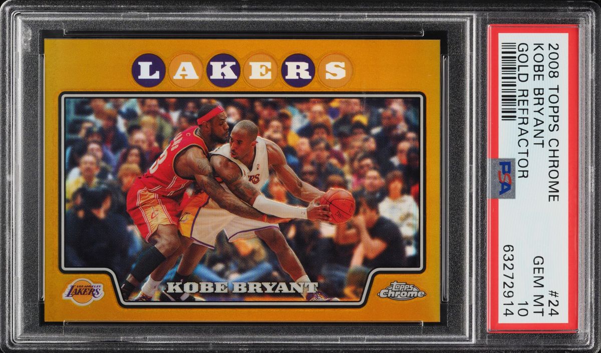 A 2008 Topps Chrome Kobe Bryant/LeBron James Gold Refractor at PWCC Marketplace.