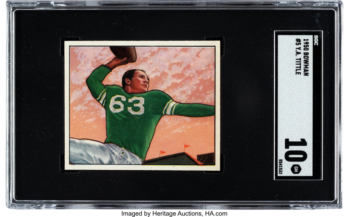 1950 Bowman Football card of legendary quarterback Y.A. Tittle.