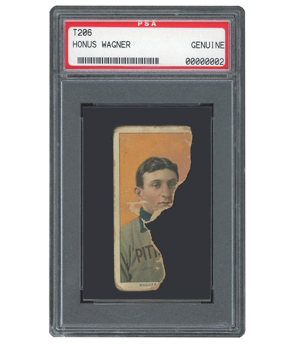 A T206 Honus Wagner card that is torn almost in half is up for auction at SCP Auctions.