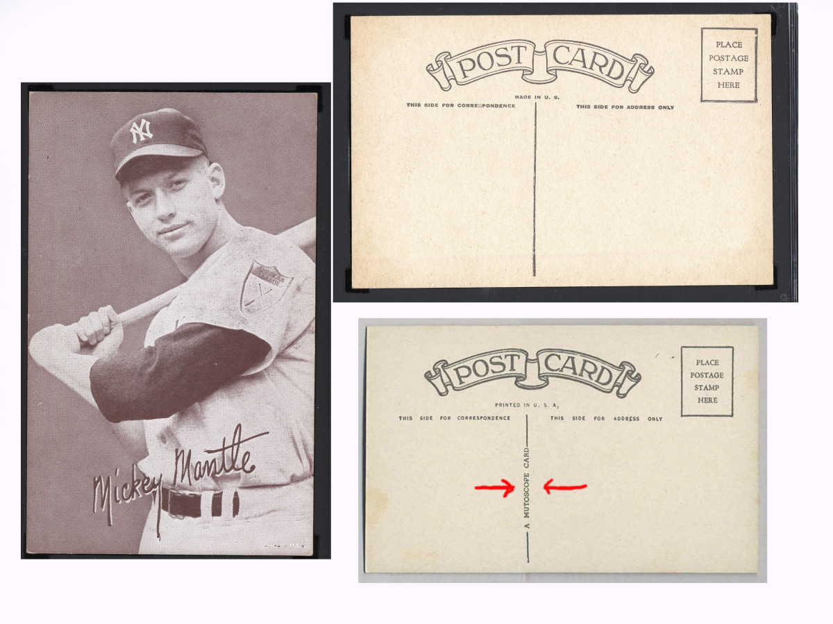 Mickey Mantle postcards distributed by Exhibit Supply Company.
