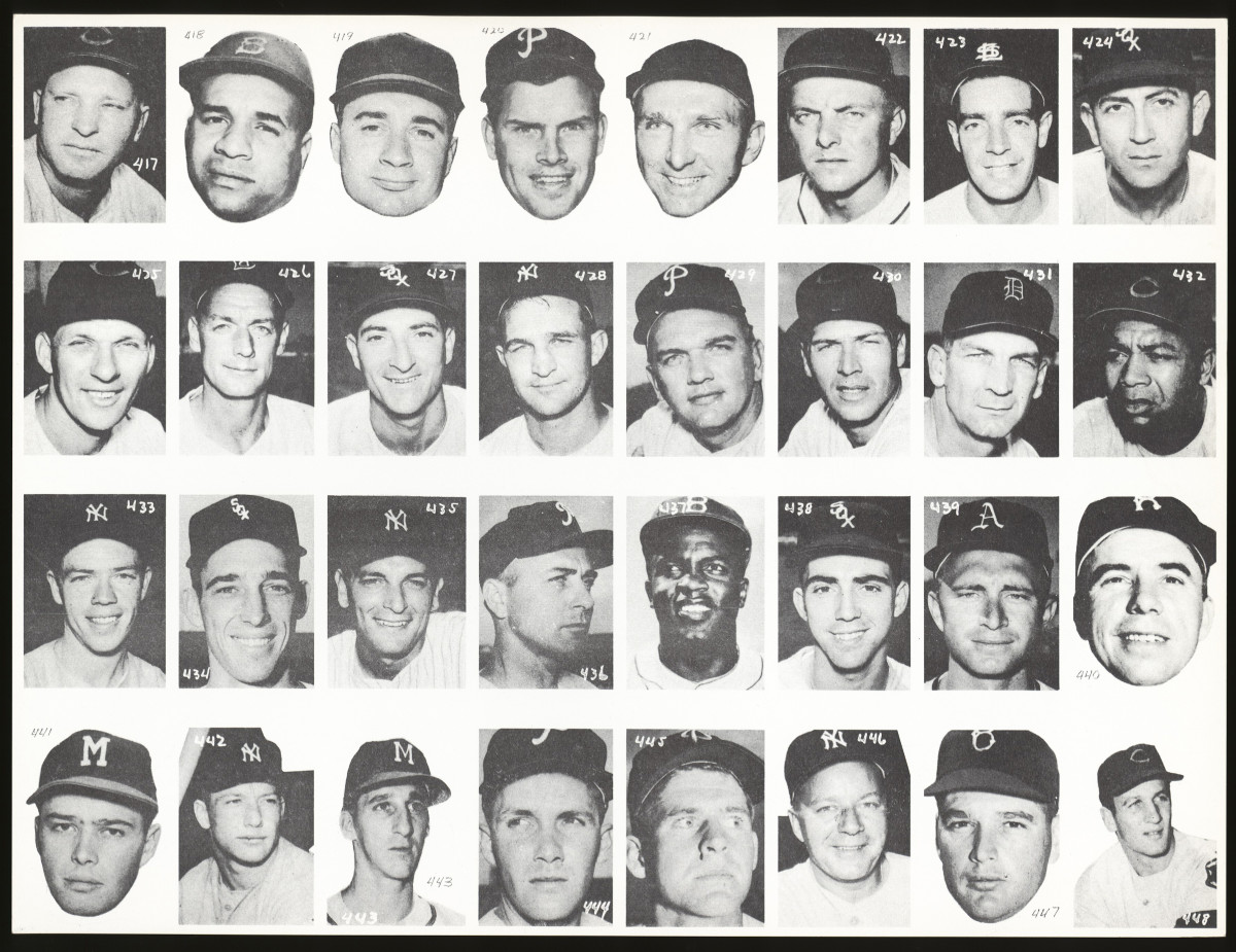 Sheet of 1955 All-American Sports Club cards.