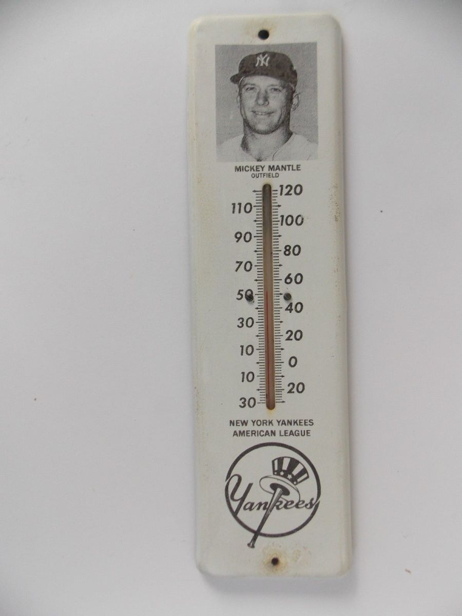 Thermometer featuring Mickey Mantle's image and the New York Yankees logo.