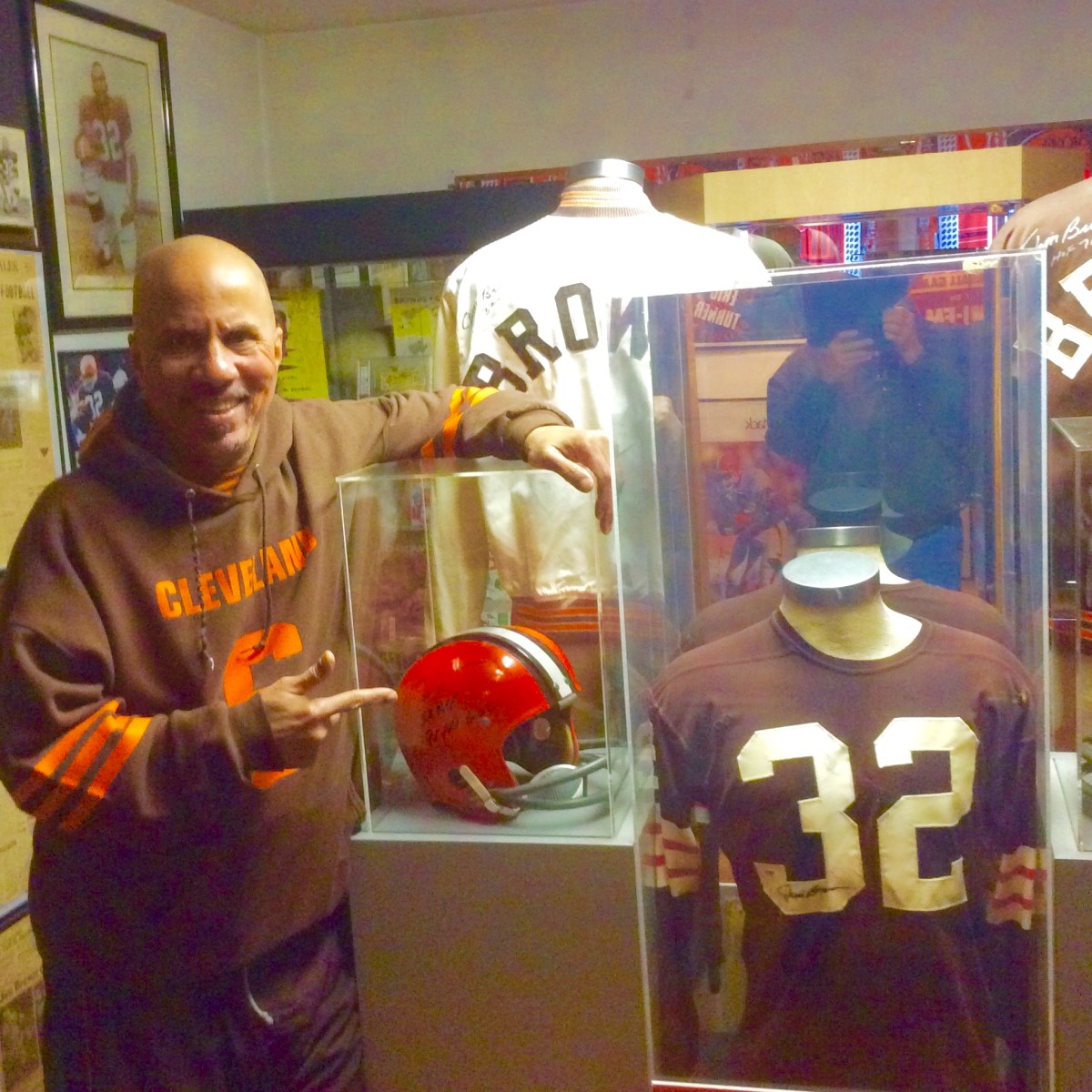 Collector Ray Prisby with his Jim Brown collection.