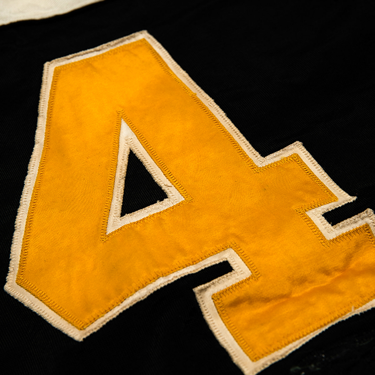 Stains on the front of Bobby Orr's game-worn jersey from 1970-71.