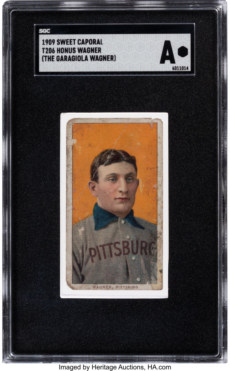 1909 T206 Honus Wager card that sold for $2.25 million at Heritage Auctions.