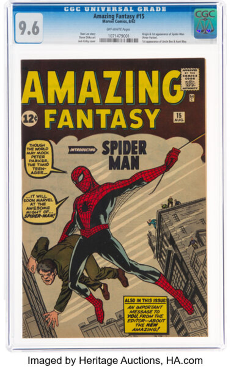 Spider-Man's Amazing Fantasy No. 15 comic book that sold for $3.6 million at Heritage Auctions.