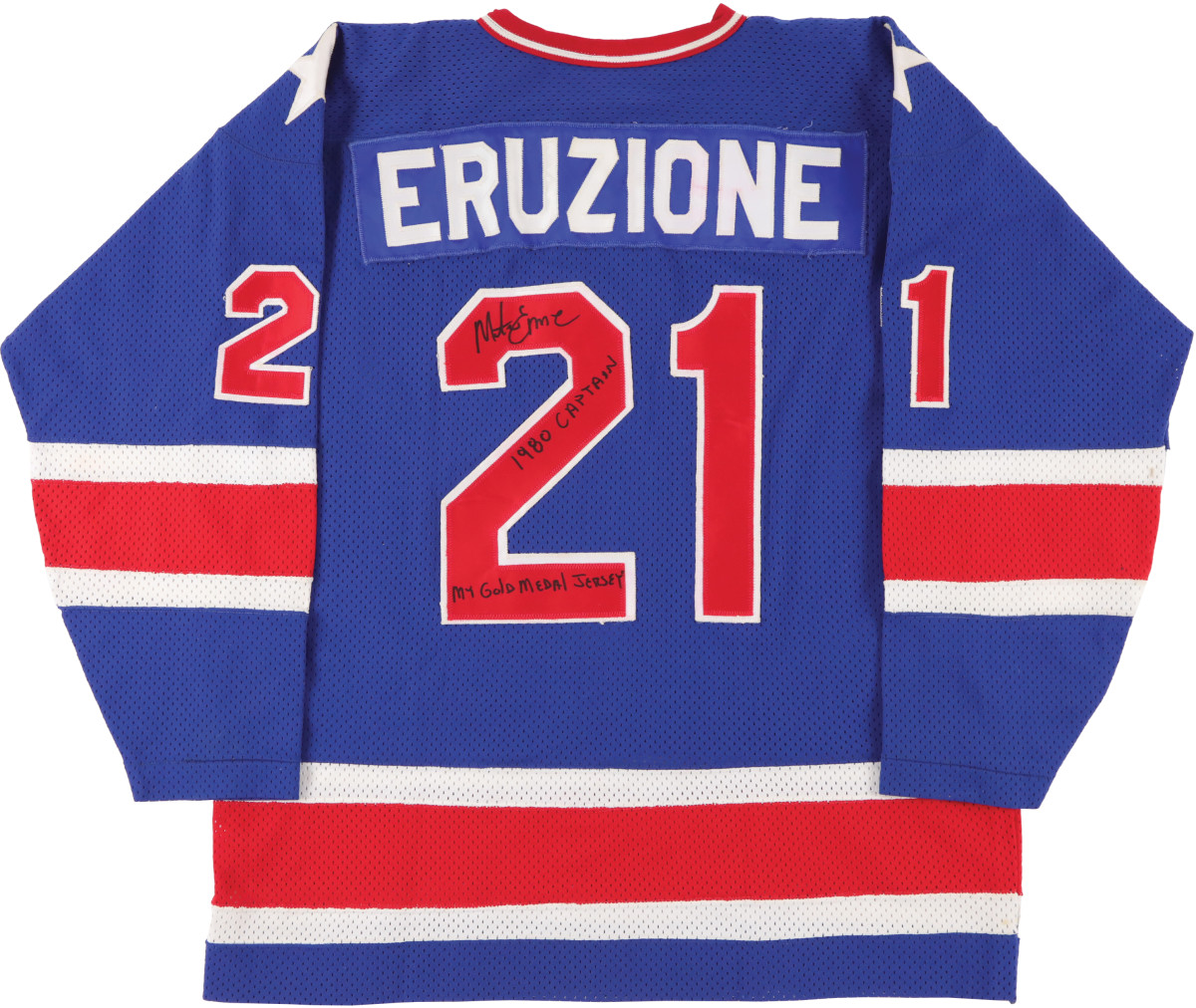 Mike Eruzione signed jersey from the 1980 Miracle on ice.