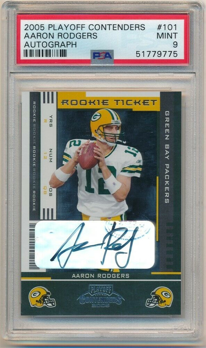 2005 Playoff Contenders Aaron Rodgers rookie auto card.