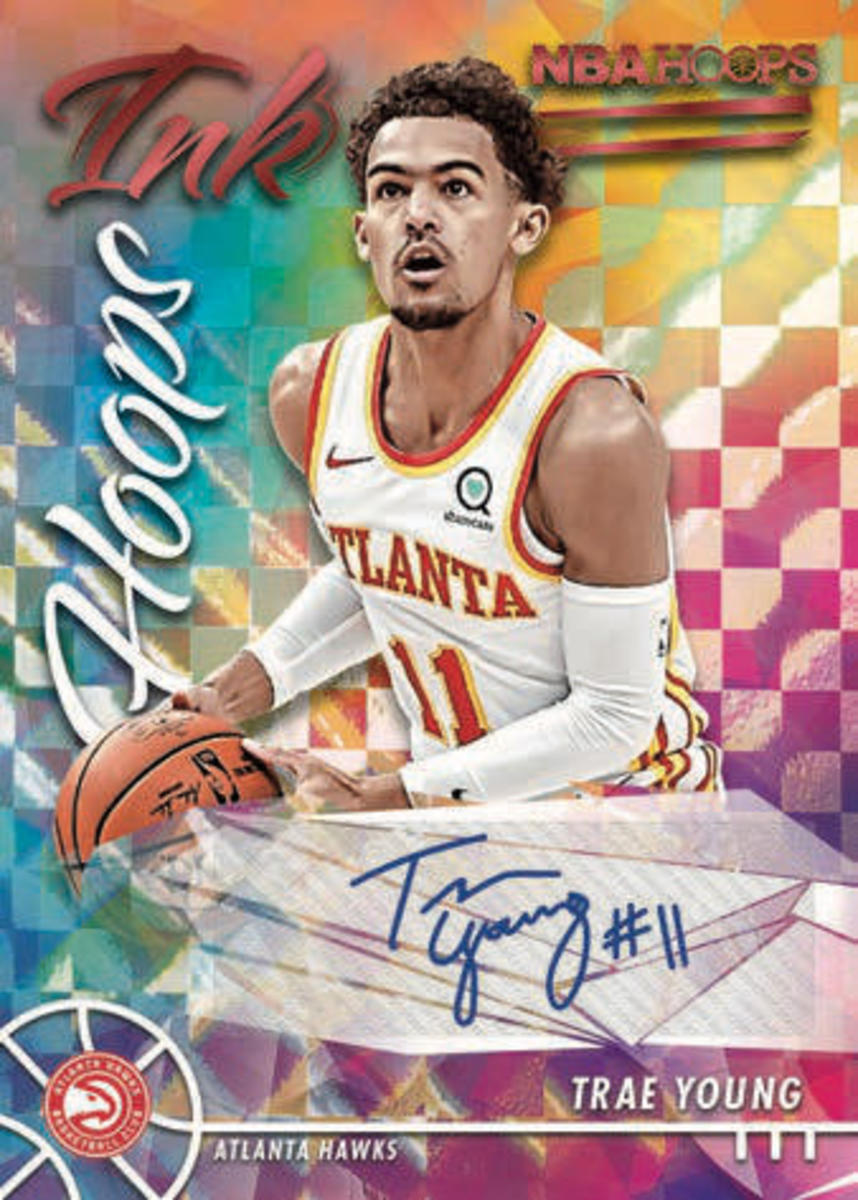 Panini 2021-22 NBA Hoops Trae Young autographed card.