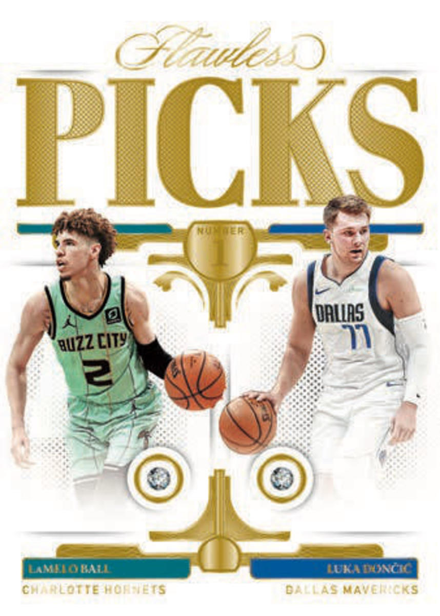 2020-21 Panini Flawless Picks Diamond Gem card featuring LaMelo Ball and Luka Doncic.