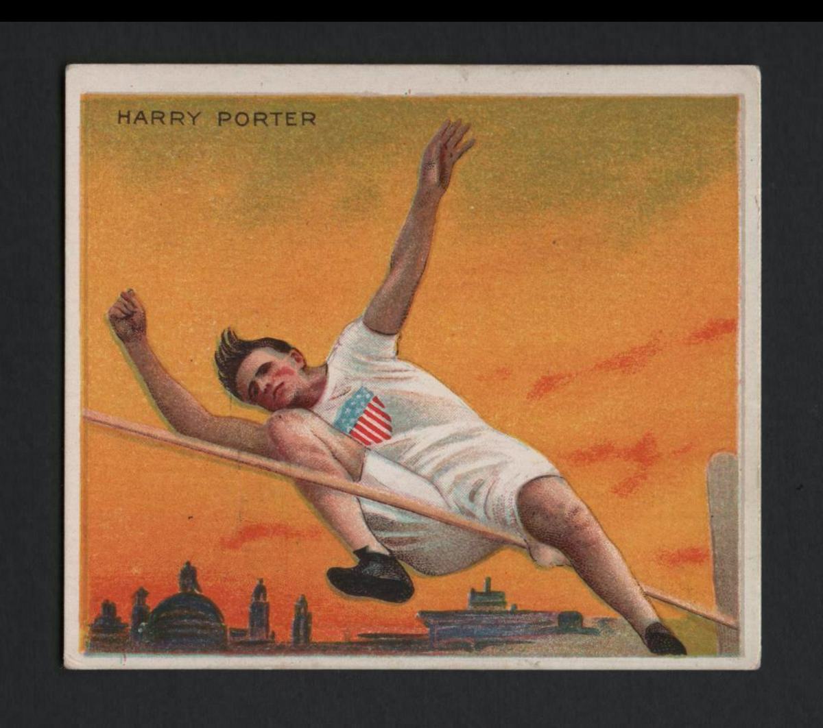T218 card of Olympic high-jumper Harry Porter.