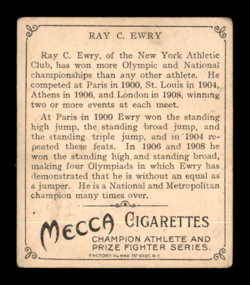 Back of T218 Olympic card of Ray Ewry.