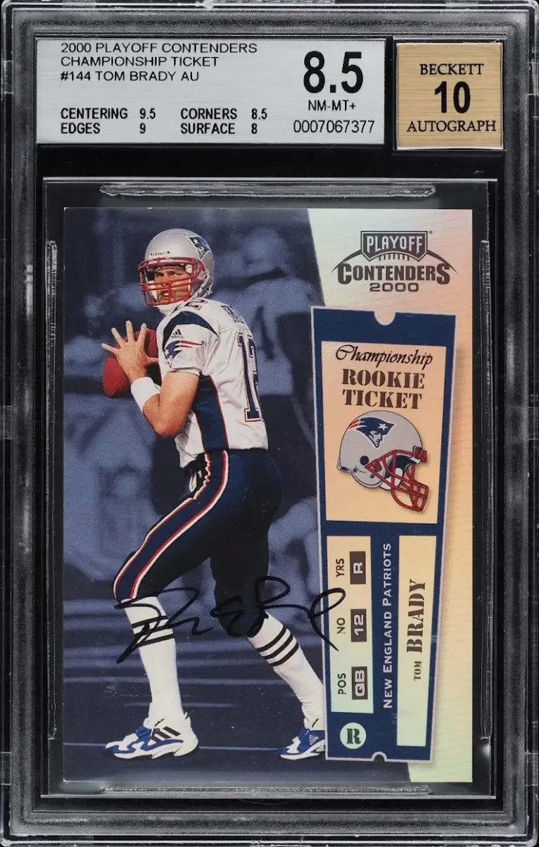 2000 Playoff Contenders Championship Ticket Tom Brady card graded 8.5.