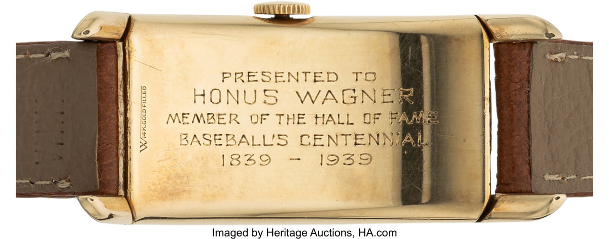 Back of Honus Wagner's commemorative watch from his 1939 Baseball Hall of Fame induction.