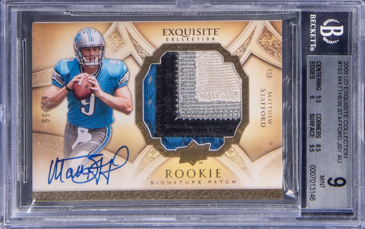 2009 Upper Deck Exquisite Collection rookie patch auto card of Matthew Stafford.