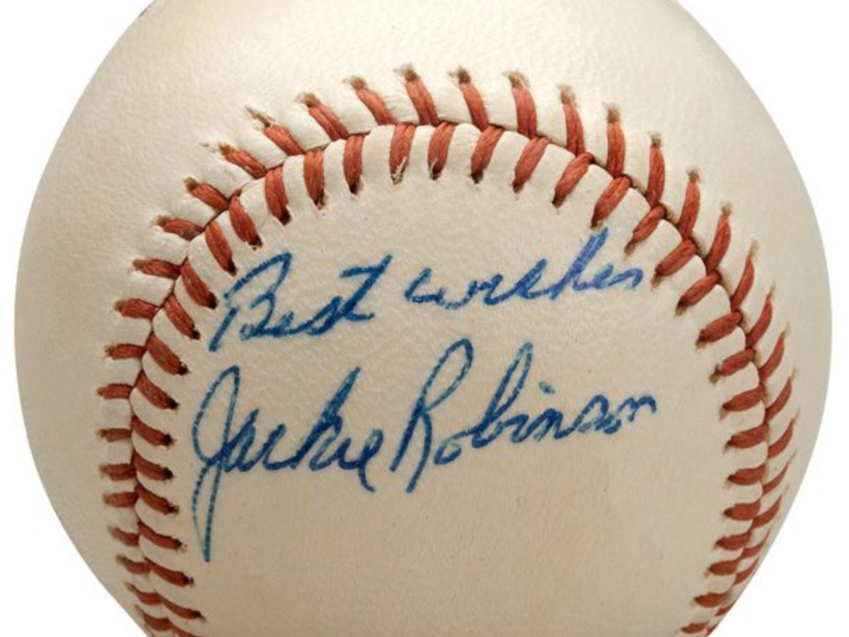 Single-signed Jackie Robinson ball that sold for $104,765.