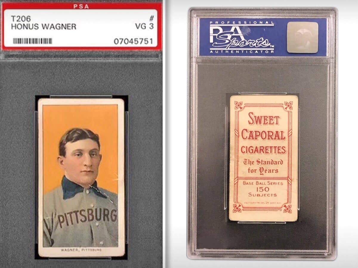 A 1909-11 T206 Honus Wagner card that sold for $3 million.