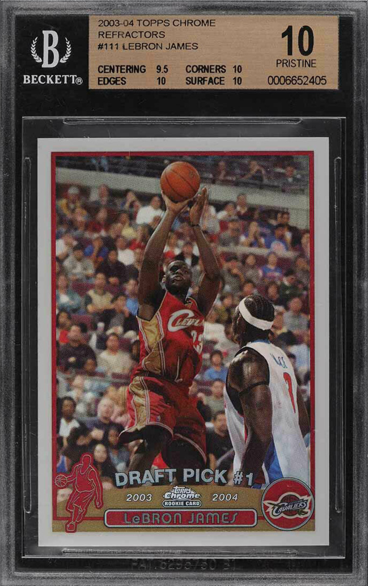 A 2003-04 Topps Chrome Refractor LeBron James card sold for more than $200,000 online in 2021.