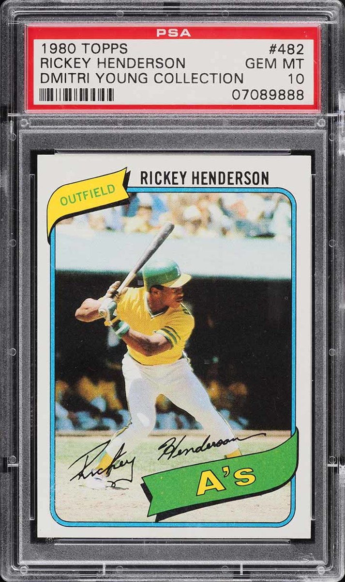 A 1980 Topps Ricky Henderson rookie card sold for more than $180,000 online in 2021.