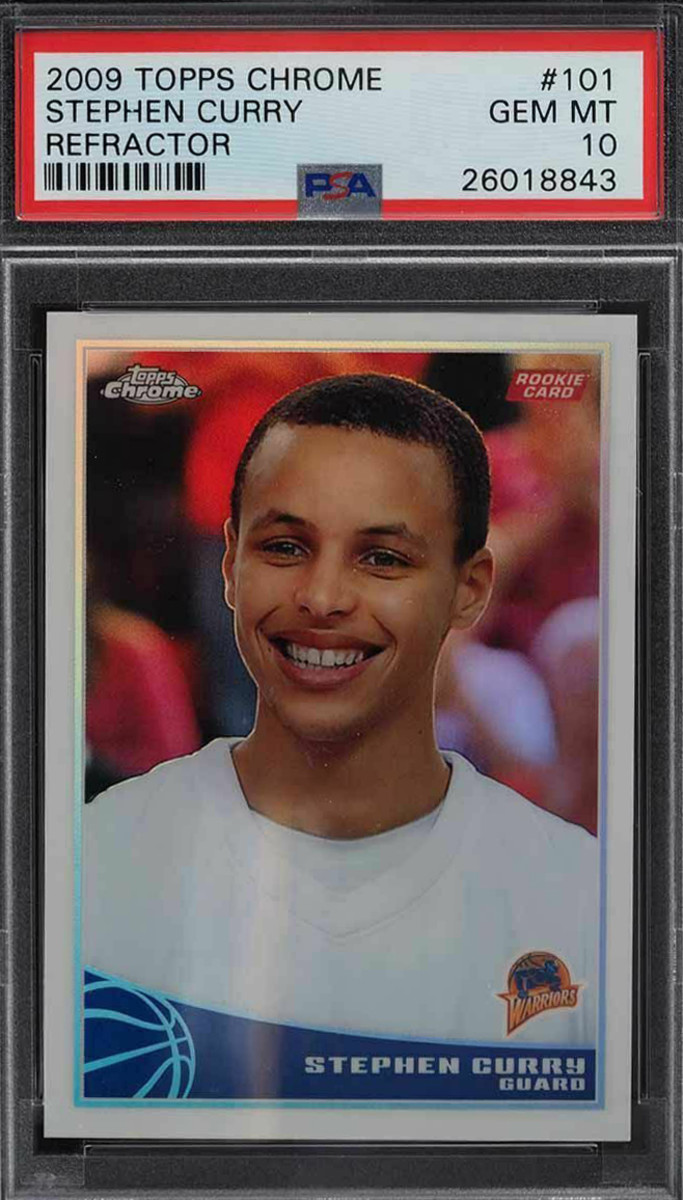 A 2009 Topps Chrome Stephen Curry rookie card sold for more than $126,000 online in 2021.