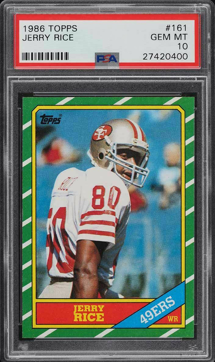 A 1986 Topps Jerry Rice rookie card sold for more than $125,000 online in 2021.