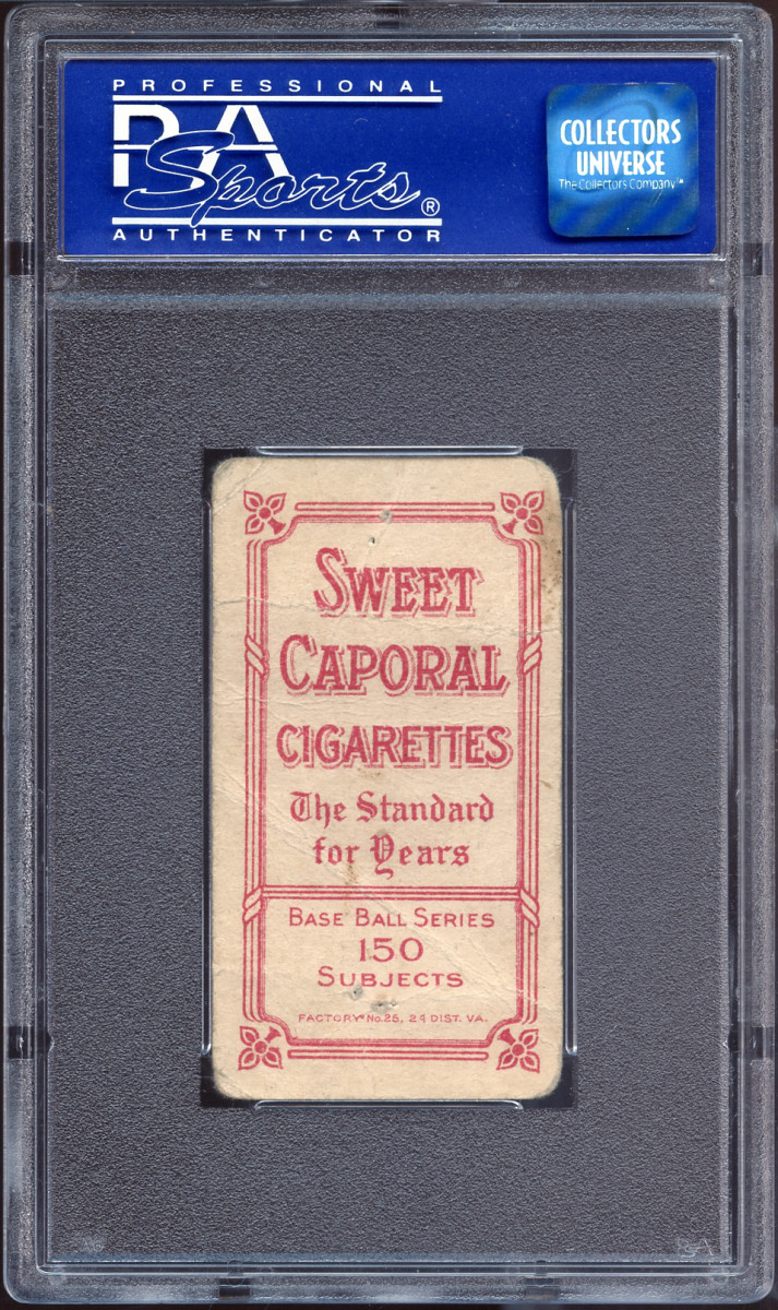 Back of the T206 Honus Wagner card once owned by actor Charlie Sheen.