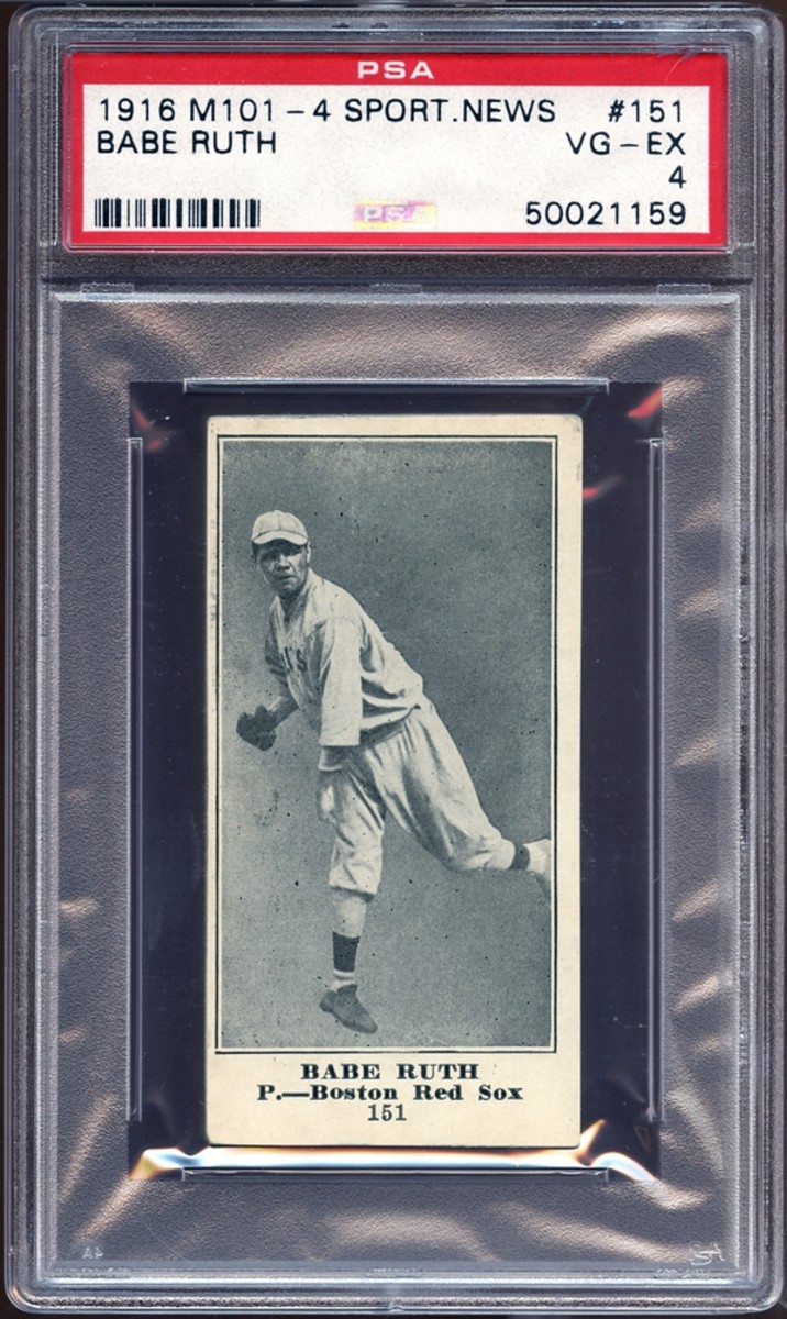 1916 M101-4 Sporting News Babe Ruth rookie card.