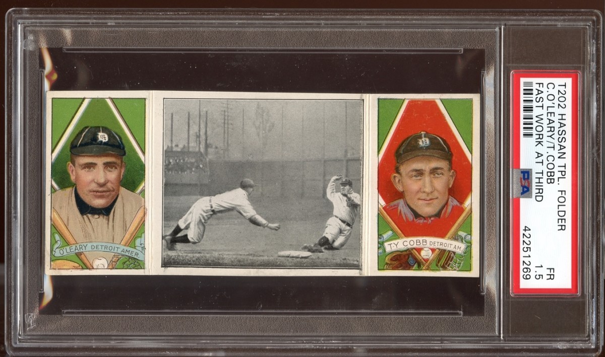T202 Hassan TPL. Folder O'Leary/Ty Cobb Fast Work At Third card.