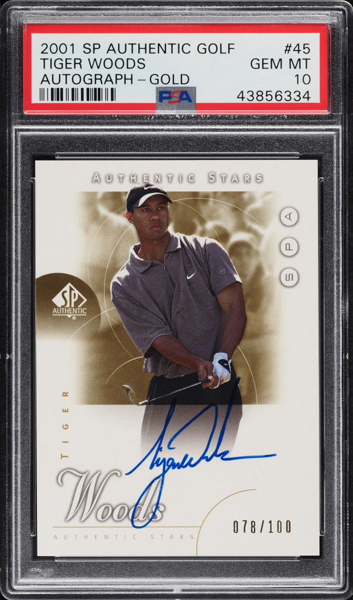 2001 SP Authentic Tiger Woods card that sold for $369,000 at Goldin Auctions.