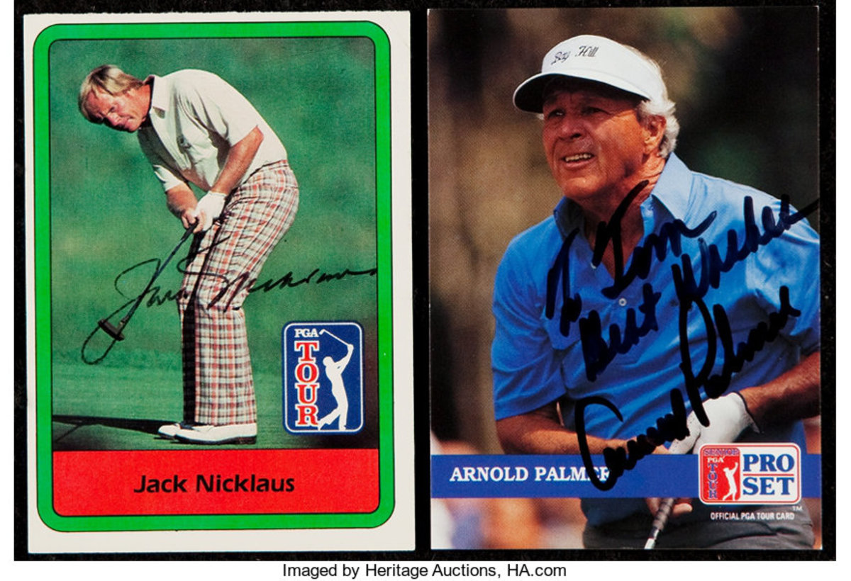 Jack Nicklaus and Arnold Palmer trading cards.