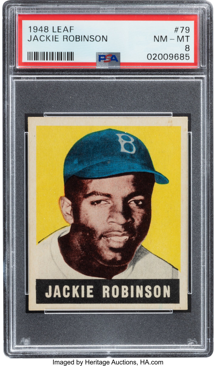 1948 Leaf Jackie Robinson rookie card that sold for $468,000 at Heritage Auctions.