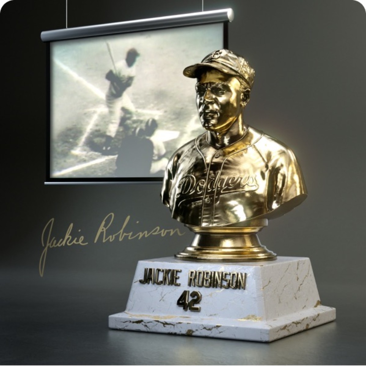 Gold bust from the Jackie Robinson NFT Collection by Candy Digital.