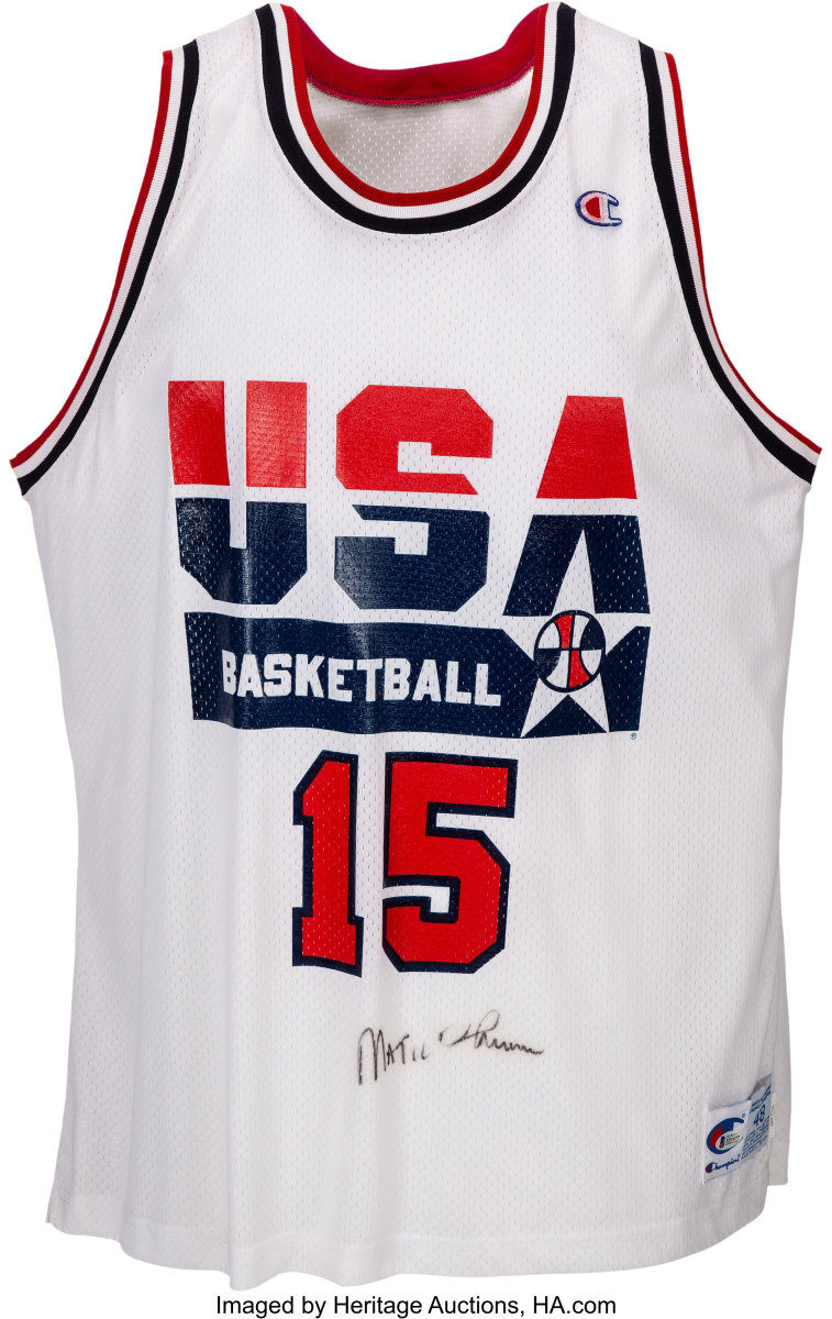 1992 Dream Team jersey signed by Magic Johnson and Larry Bird as part of the Ronnie Lott Collection.