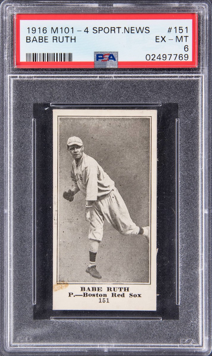 1916 M101-4 Sporting News #151 Babe Ruth rookie card up for bid at Goldin Co.