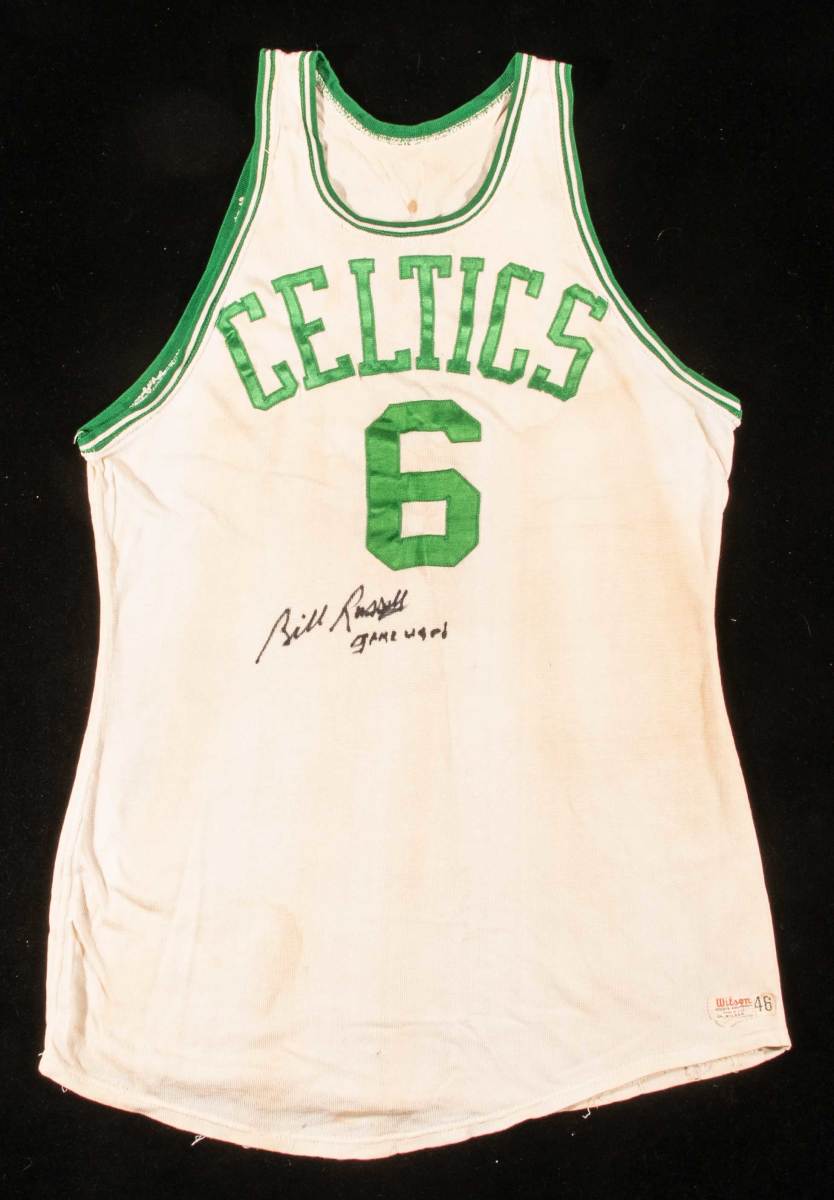 Bill Russell jersey that sold for more than $1 million at Hunt Auctions.