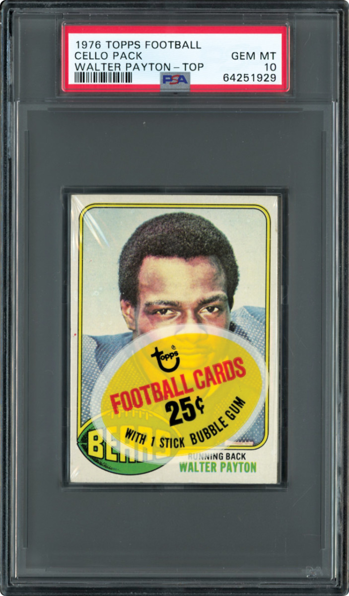1976 Topps Football Cello Pack featuring Walter Payton.